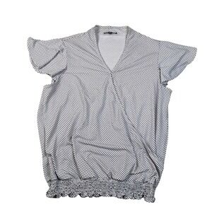 Adrianna Papell Women's Polka Dot Ruffle‎ Sleeve Blouse Top - Size M Black White